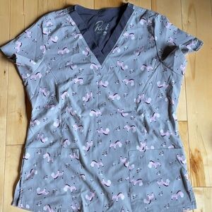 Rue21 Women's Gray and Pink Scrub Top